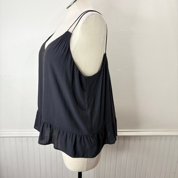 GAP Womens Size 20 Tank Top Black Double Strap Chiffon Lined Ruffle Hem Relaxed - Picture 14 of 14